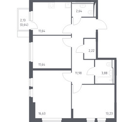 Планировка трехкомнатной(квартира) площадью 75.9 квадратных метров в ЖК “ЖК Остафьево”