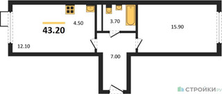 Планировка однокомнатной(квартира) площадью 42.2 квадратных метров в “ЖК Ново-Молоково”