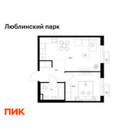 Планировка однокомнатной(квартира) площадью 37.7 квадратных метров в “ЖК Люблинский парк”