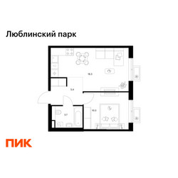 Планировка однокомнатной(квартира) площадью 37.7 квадратных метров в ЖК “ЖК Люблинский парк”