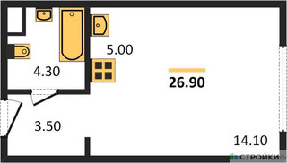 Планировка студии(квартира) площадью 26.9 квадратных метров в “Жилые кварталы Белый Град”
