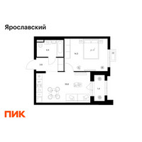 Планировка однокомнатной(квартира) площадью 40.7 квадратных метров в “ЖК Ярославский”