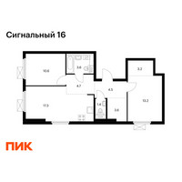 Планировка двухкомнатной(квартира) площадью 62.1 квадратных метров в “ЖК Сигнальный 16”