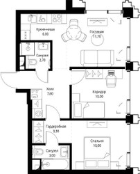 Планировка двухкомнатной(квартира) площадью 55.1 квадратных метров в ЖК “ЖК СЕТ”