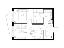 Планировка однокомнатной(квартира) площадью 42.3 квадратных метров в “ЖК Строгино 360”