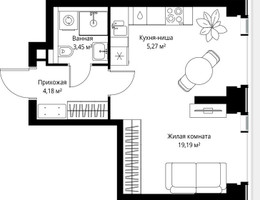 Планировка однокомнатной(квартира) площадью 32.09 квадратных метров в “Мультиквартал СИТИДЗЕН”