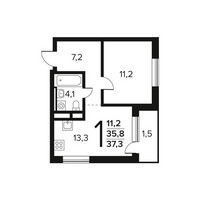 Планировка однокомнатной(квартира) площадью 37.3 квадратных метров в “Новые Ватутинки. Заречный”