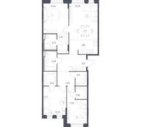 Планировка трехкомнатной(квартира) площадью 103.45 квадратных метров в ЖК “ЖК Заречье Парк”