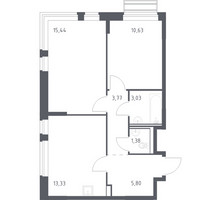 Планировка двухкомнатной(квартира) площадью 53.38 квадратных метров в “ЖК Рублевский Квартал”