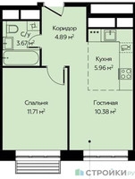 Планировка однокомнатной(квартира) площадью 36.61 квадратных метров в “ЖК Новоград Павлино”