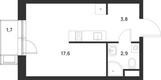 Планировка студии(квартира) площадью 24.8 квадратных метров в “ЖК Форевиль”