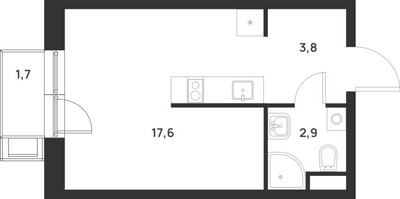 Планировка студии(квартира) площадью 24.8 квадратных метров в ЖК “ЖК Форевиль”
