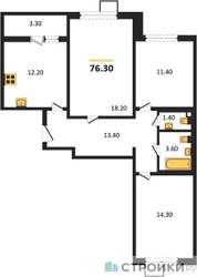 Планировка трехкомнатной(квартира) площадью 76.3 квадратных метров в ЖК “ЖК 1-й Ленинградский (Первый Ленинградский)”
