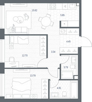 Планировка двухкомнатной(квартира) площадью 64.35 квадратных метров в “ЖК TATE (Тэйт)”