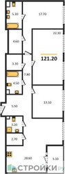 Планировка трехкомнатной(квартира) площадью 120.8 квадратных метров в ЖК “ЖК Shagal (Шагал)”