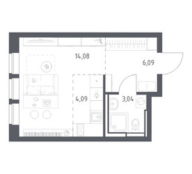Планировка студии(квартира) площадью 27.3 квадратных метров в ЖК “ЖК Богдановский Лес”
