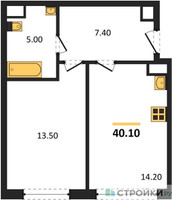 Планировка однокомнатной(квартира) площадью 40.1 квадратных метров в “ЖК Сиреневый парк”