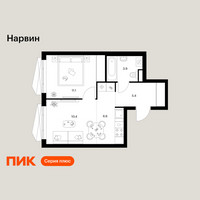 Планировка однокомнатной(квартира) площадью 37.4 квадратных метров в “Нарвин”