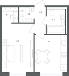 Планировка однокомнатной(квартира) площадью 38.1 квадратных метров в ЖК “ЖК Равновесие”