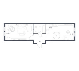 Планировка однокомнатной(квартира) площадью 48.23 квадратных метров в ЖК “ЖК Пригород Лесное”