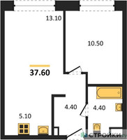 Планировка однокомнатной(квартира) площадью 37.6 квадратных метров в “Жилые кварталы Белый Град”