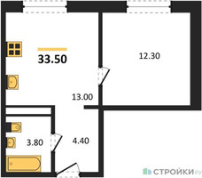 Планировка однокомнатной(квартира) площадью 33.5 квадратных метров в “ЖК Ольховый Квартал”