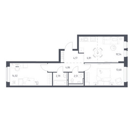 Планировка двухкомнатной(квартира) площадью 59.38 квадратных метров в ЖК “ЖК Новое Видное”