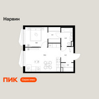 Планировка однокомнатной(квартира) площадью 43.8 квадратных метров в “Нарвин”