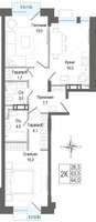 Планировка двухкомнатной(квартира) площадью 63.3 квадратных метров в “ЖК КИНОКВАРТАЛ”