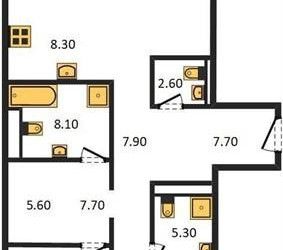 Планировка двухкомнатной(квартира) площадью 120.7 квадратных метров в ЖК “ЖК OPUS (Опус)”
