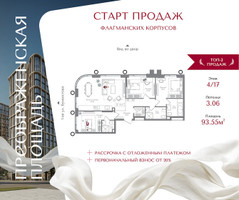 Планировка трехкомнатной(квартира) площадью 93.55 квадратных метров в “ЖК Преображенская Площадь”