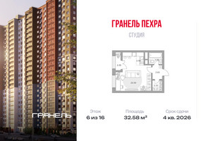 Планировка студии(квартира) площадью 32.58 квадратных метров в “ЖК Пехра”