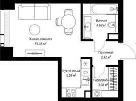 Планировка студии(квартира) площадью 30.72 квадратных метров в “ЖК Веер”
