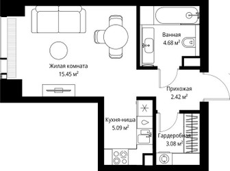 Планировка студии(квартира) площадью 30.72 квадратных метров в ЖК “ЖК Веер”