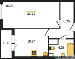 Планировка однокомнатной(квартира) площадью 37.74 квадратных метров в “ЖК Светлый мир БиоПолис”