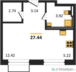 Планировка студии(квартира) площадью 27.44 квадратных метров в ЖК “ЖК Квартал Домашний”