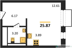 Планировка студии(квартира) площадью 25.87 квадратных метров в “ЖК Квартал Марьино”