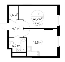 Планировка однокомнатной(квартира) площадью 41.2 квадратных метров в “ЖК Переделкино Ближнее”