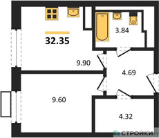 Планировка однокомнатной(квартира) площадью 32.35 квадратных метров в “ЖК Пятницкие луга”