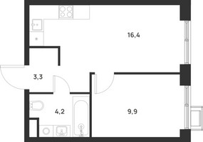 Планировка однокомнатной(квартира) площадью 33.8 квадратных метров в “ЖК Форевиль”