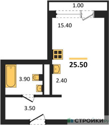 Планировка студии(квартира) площадью 25.5 квадратных метров в ЖК “ЖК Новая Щербинка”