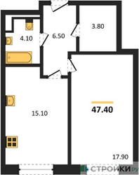 Планировка однокомнатной(квартира) площадью 47.4 квадратных метров в ЖК “ЖК СТОУН Сокольники”
