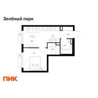 Планировка однокомнатной(квартира) площадью 34.8 квадратных метров в “ЖК Зеленый парк”