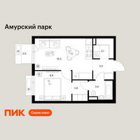 Планировка однокомнатной(квартира) площадью 38.1 квадратных метров в “ЖК Амурский парк”