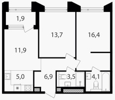 Планировка двухкомнатной(квартира) площадью 63.4 квадратных метров в “ЖК Петровский парк II”