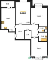 Планировка трехкомнатной(квартира) площадью 84.8 квадратных метров в “ЖК Римский”
