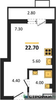 Планировка студии(квартира) площадью 22.7 квадратных метров в “ЖК Бунинские кварталы”