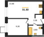 Планировка однокомнатной(квартира) площадью 31.3 квадратных метров в “ЖК Никольский квартал Отрада”