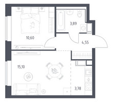 Планировка однокомнатной(квартира) площадью 37.8 квадратных метров в “ЖК Томилино Парк”
