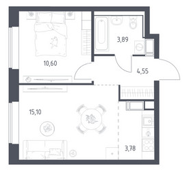 Планировка однокомнатной(квартира) площадью 37.8 квадратных метров в ЖК “ЖК Томилино Парк”